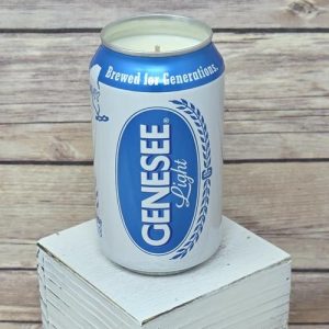 Genesee Light's soy candle, housed in a unique upcycled Genny can.