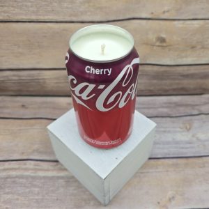 Hand-poured Cherry Coke soy candle in a recycled Coca-Cola can from 716 Candle Co.