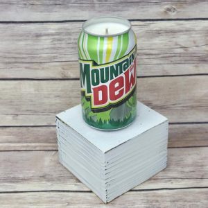 Mountain Dew candle top view showing hand-poured soy wax and cotton wick