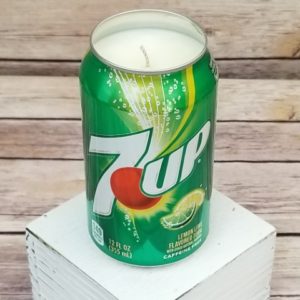 A fun soy candle featuring 7UP soda in an upcycled can, poured by 716 Candle Co.