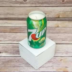 Hand-poured 7UP soy candle in a recycled lemon-lime soda can from 716 Candle Co.