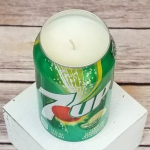 Hand-poured 7UP soy candle in a recycled lemon-lime soda can from 716 Candle Co.