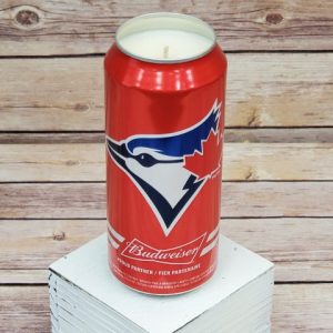 Budweiser Blue Jays candle angle view