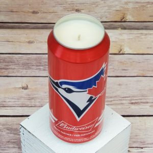 Budweiser Blue Jays candle close up