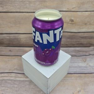 Soy candle, hand-poured wax, contained in an upcycled Fanta Grape Soda can.