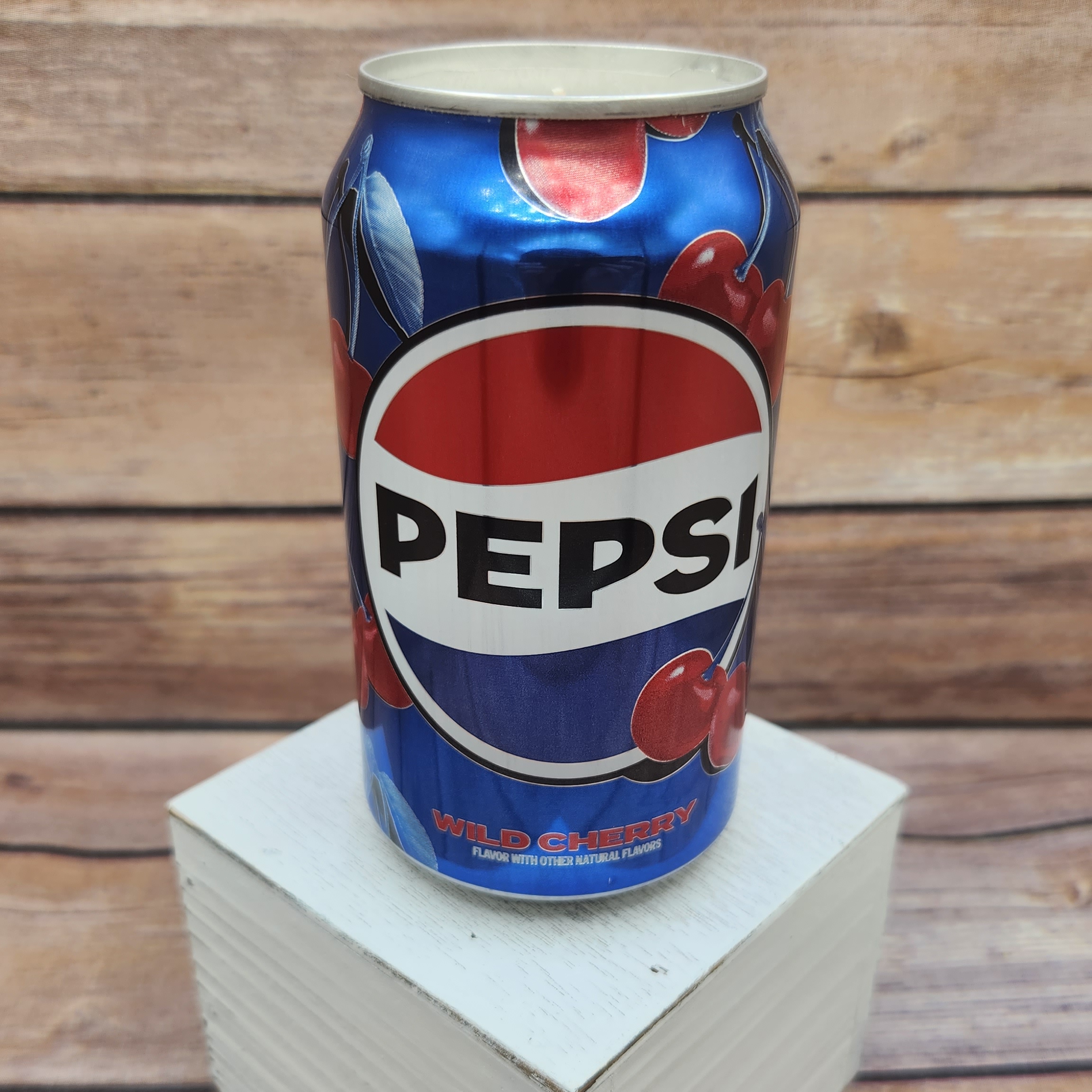 Wild Cherry Pepsi soy wax candle in recycled Pepsi can — cherry cola scent