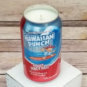 Upcycled Hawaiian Punch cans now hold a bright soy wax candle.