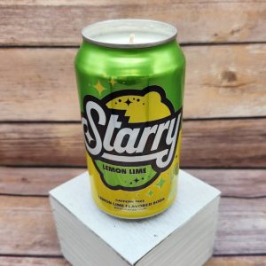 Hand-poured soy wax candle in an upcycled Starry Soda Pop can