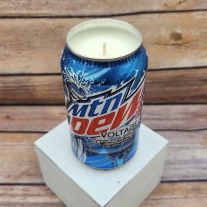 Mountain Dew Voltage candle, poured in an upcycled soda can with soy wax.