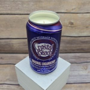 Upcycled Crystal Beach Loganberry can soy wax candle.