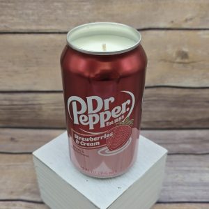 Upcycled Dr Pepper Strawberries and Cream can with soy wax for a handmade candle