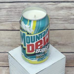 Hand-poured Baja Blast candle in an upcycled Mountain Dew can