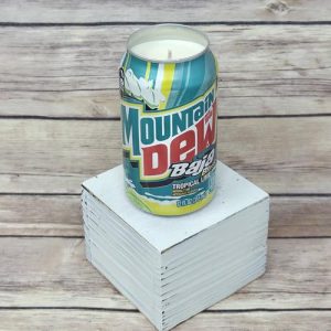 Soy wax candle poured in an upcycled Baja Blast can