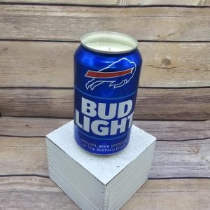 Upcycled Bud Light beer can soy wax candle for Buffalo Bills Mafia