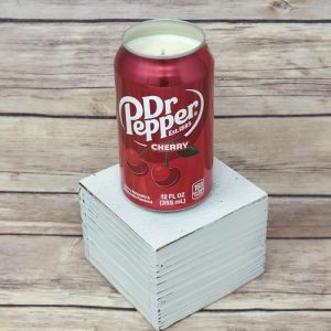 Dr Pepper Cherry candle in an upcycled soda pop can with soy wax