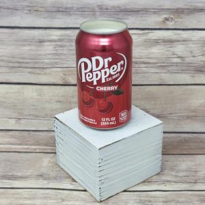 Upcycled Dr Pepper Cherry candle displayed in its soda pop can