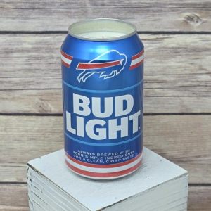 Buffalo Bills Mafia candle poured in an upcycled Bud Light beer can