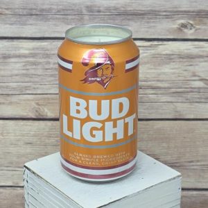 Soy wax candle, featuring an upcycled Bud Light 2025 Tampa Bay Buccaneers can.