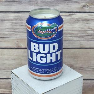Bud Light Florida Gators candle, soy wax poured into the collectible beer can.