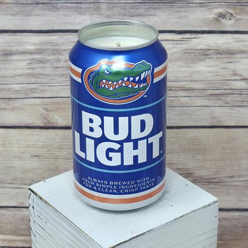 Bud Light Florida Gators candle, soy wax poured into the collectible beer can.