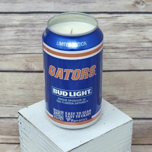 Soy wax scent candle within an upcycled Bud Light Gators football beer can.
