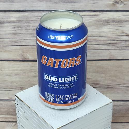 Soy wax scent candle within an upcycled Bud Light Gators football beer can.
