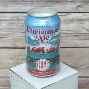 Check out the soy wax candle poured in an upcycled Great Lakes Christmas Ale can.