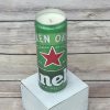 Hand-poured soy wax candle in an upcycled Heineken beer can.