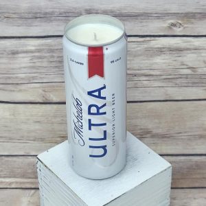 You'll find a hand-poured soy candle in an upcycled Michelob Ultra can here.