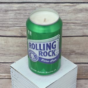 Rolling Rock beer can soy wax candle